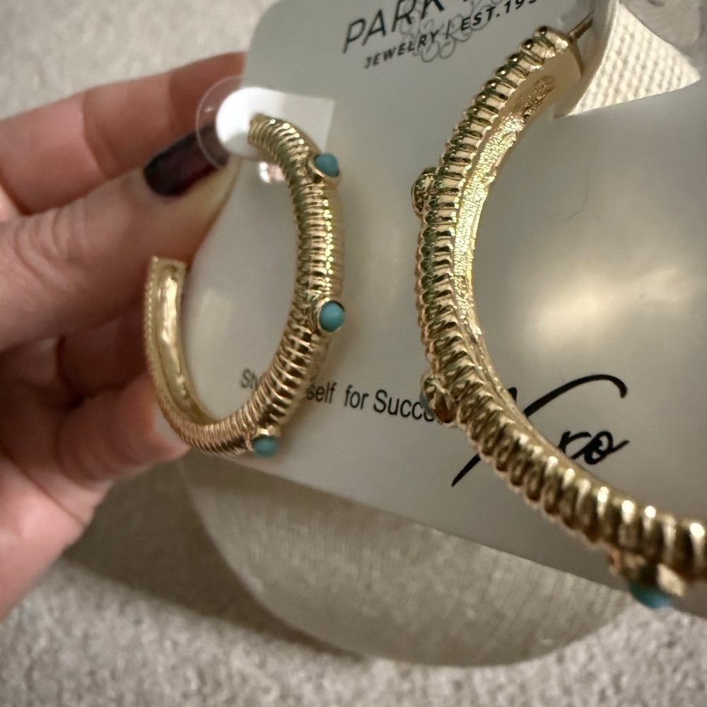 Park Lane Rae Gold Hoop Earrings with Turquoise Accents